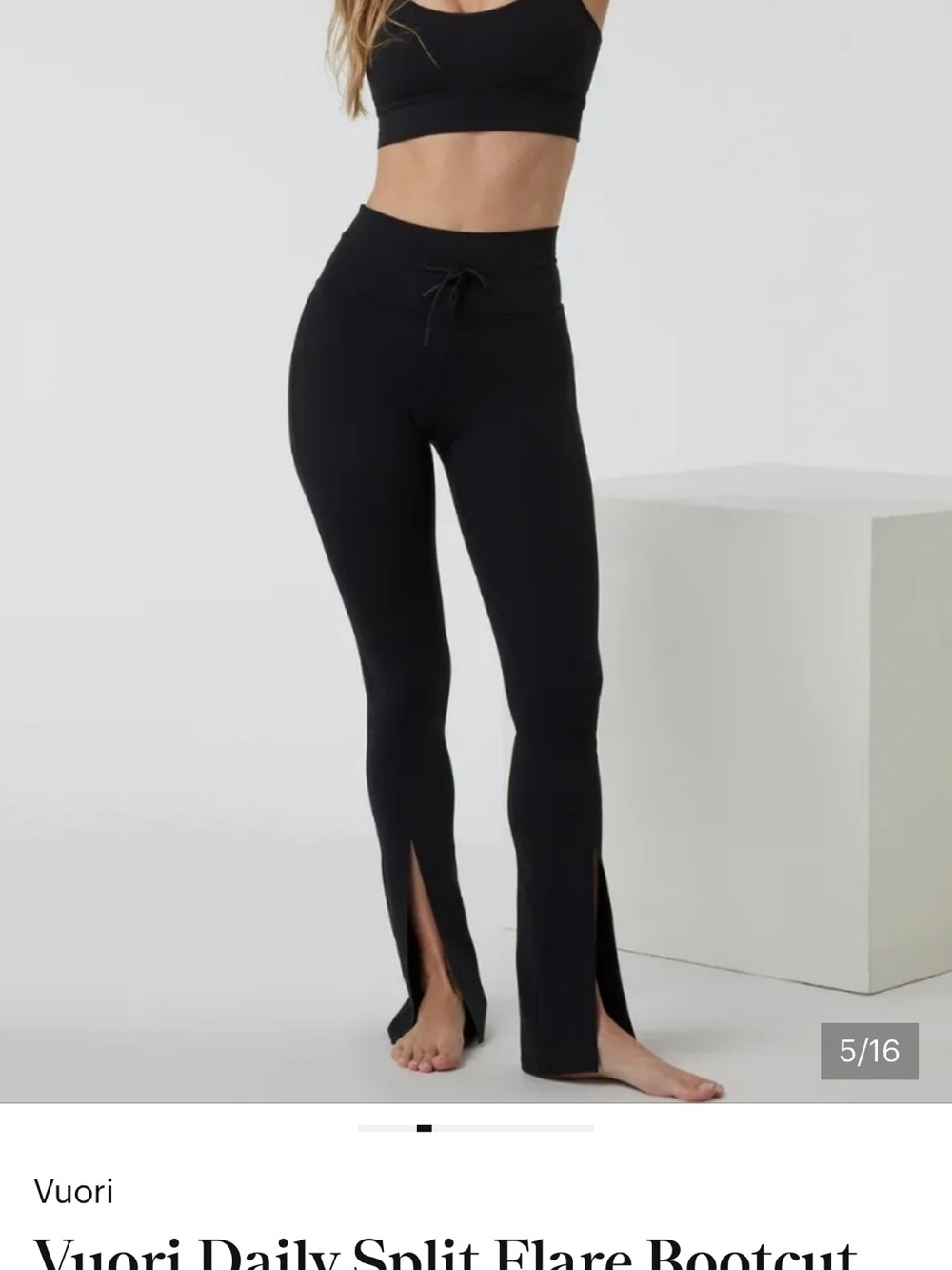 Vuori Black Split-Hem High-Rise Leggings - Size Large